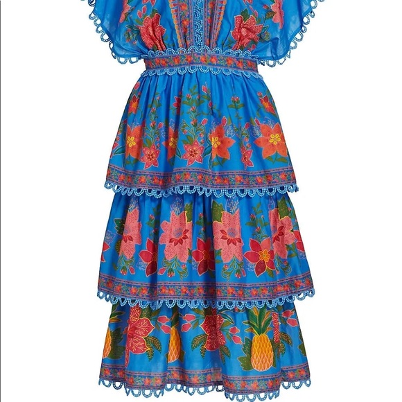 Farm Rio Women's Tropical Tapestry Layered Midi Dress - Blue - Picture 4 of 6